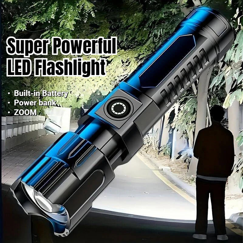 Super Powerful LED Flashlight Zoom Tactical Torch Built-in Battery USB Rechargeable Waterproof Lamp Ultra Bright Lantern